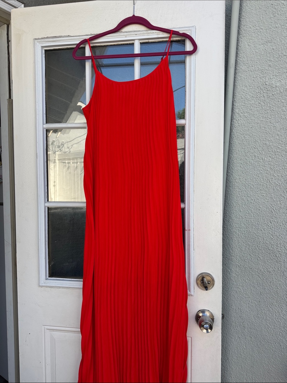 Banana Republic Red Pleated Spaghetti-Strap Maxi Dress